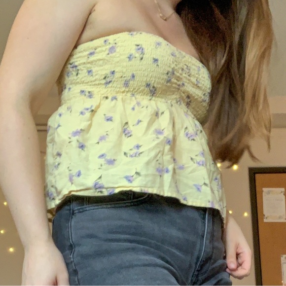 Yellow American Eagle Tube Top Crop Top - Picture 2 of 4